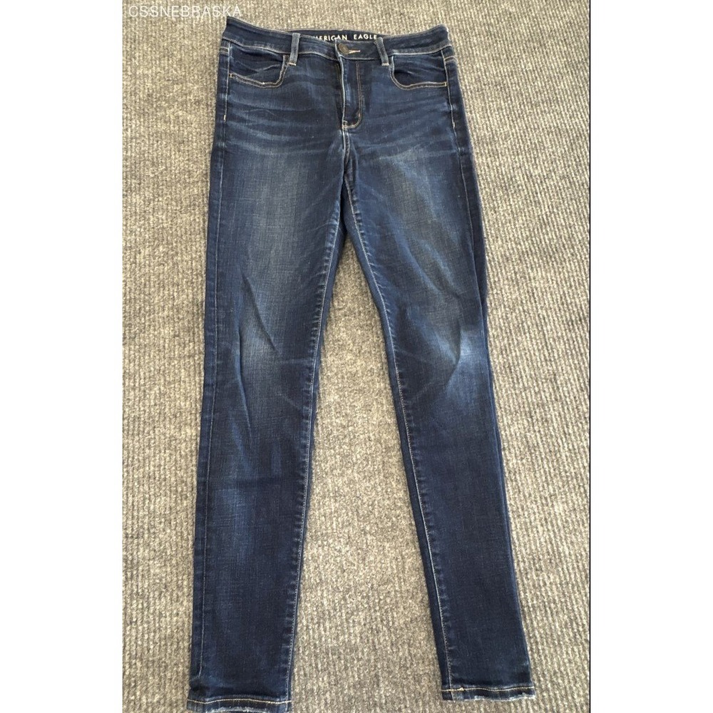 American Eagle Women Dark Wash Hi-Rise Jegging Skinny Jeans Size 30 Stretch Blue